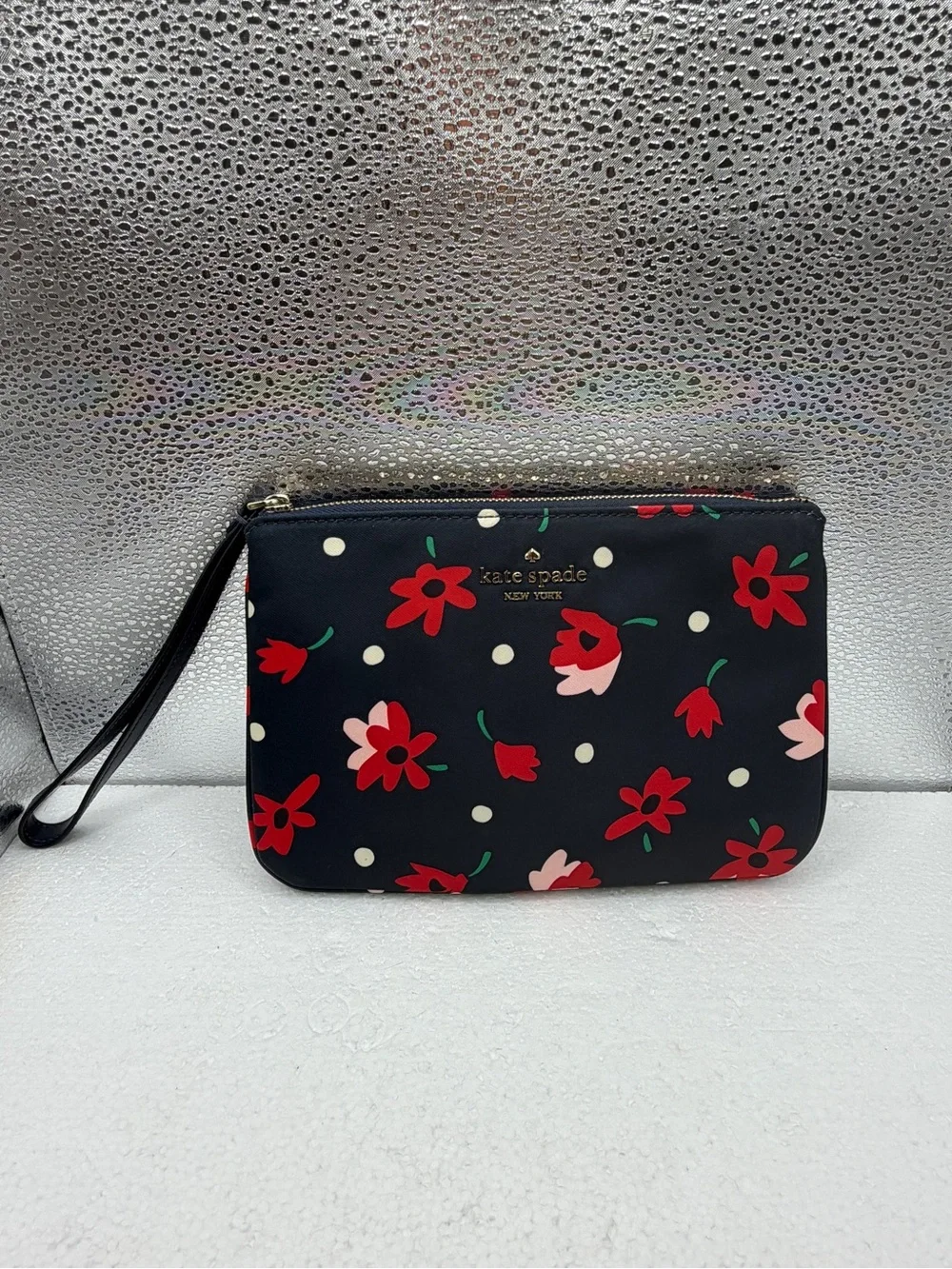 Kate Spade Black Floral Wristlet LIKE NEW